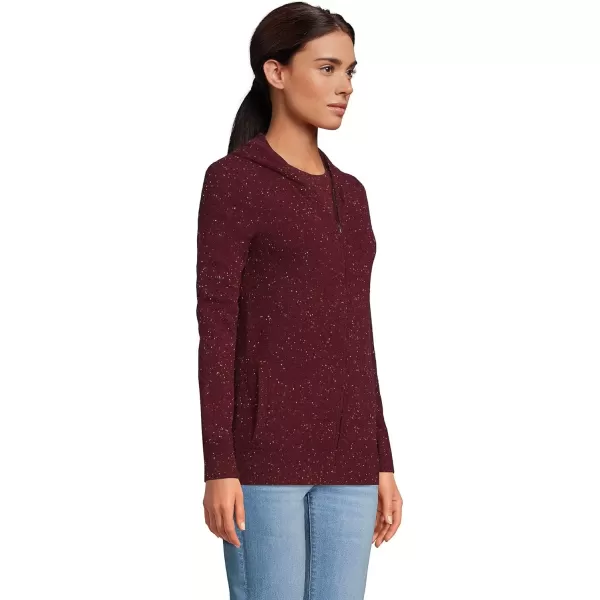 imageLands End Womens Cashmere Front Zip Hoodie SweaterRich Burgundy Donegal