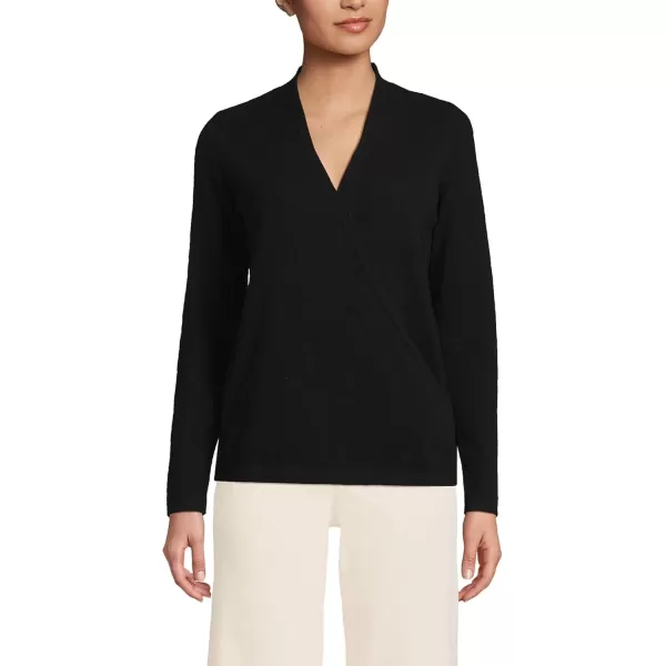 imageLands End Womens Cashmere Long Sleeve Wrap SweaterBlack