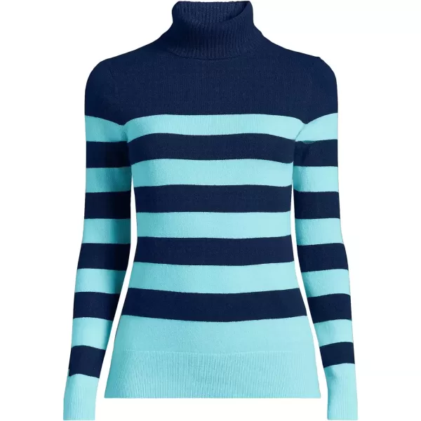 imageLands End Womens Cashmere Turtleneck SweaterDeep Sea NavyAqua Stripe