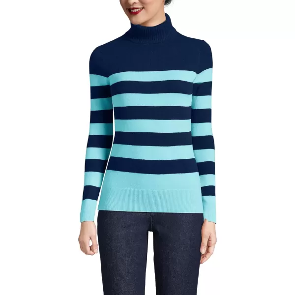 imageLands End Womens Cashmere Turtleneck SweaterDeep Sea NavyAqua Stripe