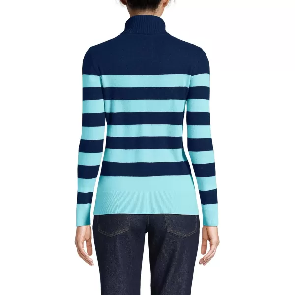 imageLands End Womens Cashmere Turtleneck SweaterDeep Sea NavyAqua Stripe