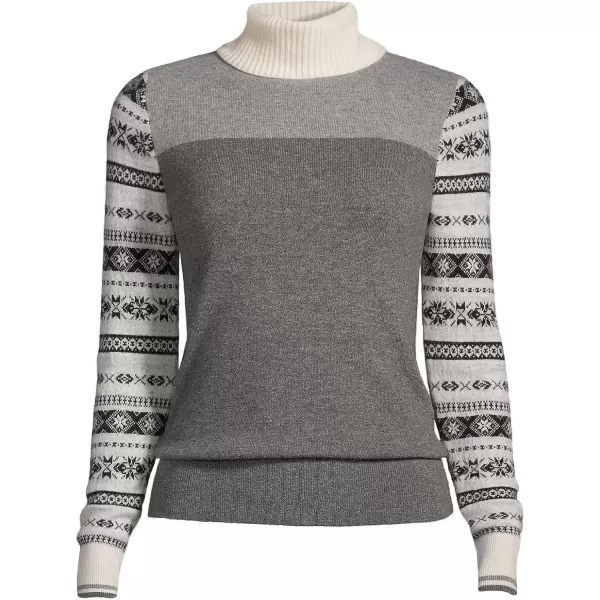 imageLands End Womens Cashmere Turtleneck SweaterGray Heather Bloked Fairisle