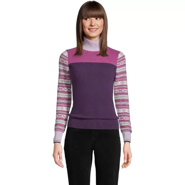 imageLands End Womens Cashmere Turtleneck SweaterRubellite Blocked Fairisle