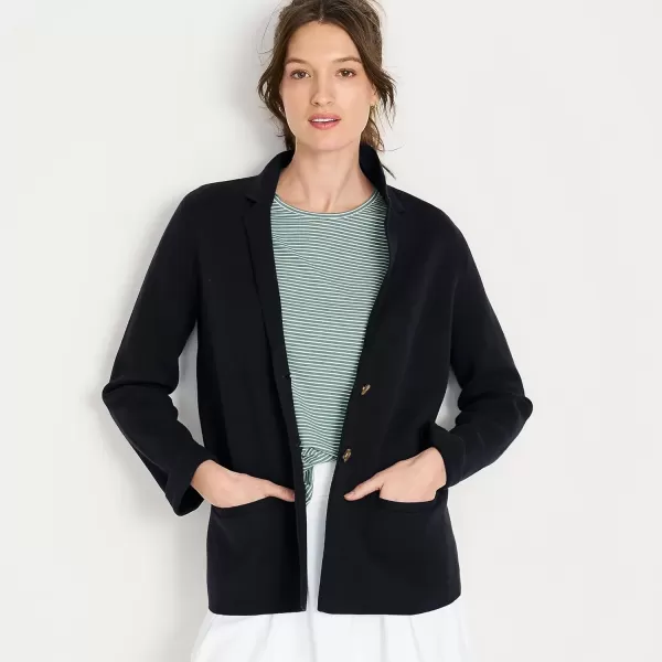 imageLands End Womens Fine Gauge Cotton Button Front Blazer SweaterBlack