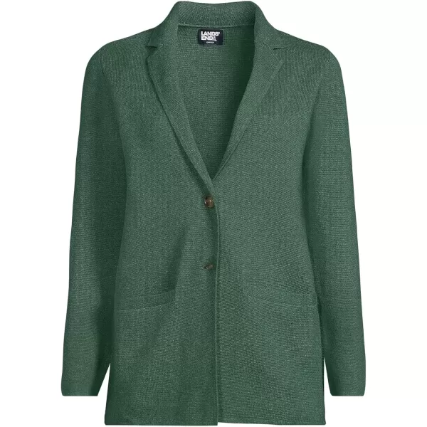 imageLands End Womens Fine Gauge Cotton Button Front Blazer SweaterDeep Estate Green Heather