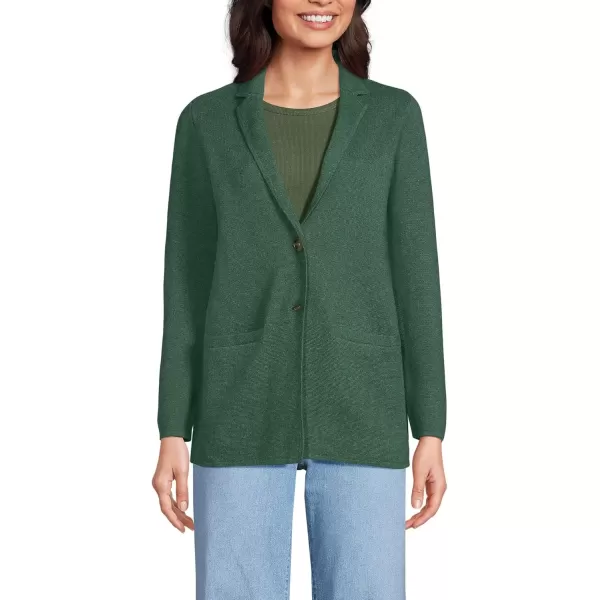 imageLands End Womens Fine Gauge Cotton Button Front Blazer SweaterDeep Estate Green Heather