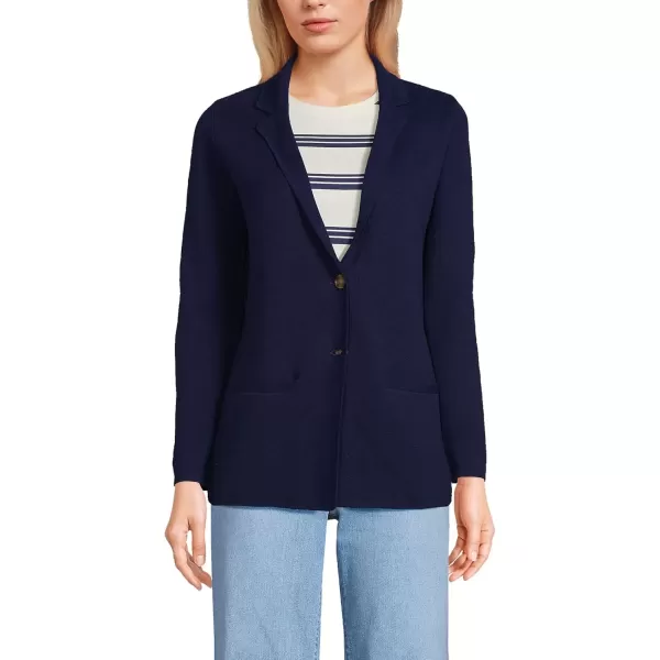 imageLands End Womens Fine Gauge Cotton Button Front Blazer SweaterDeep Sea Navy