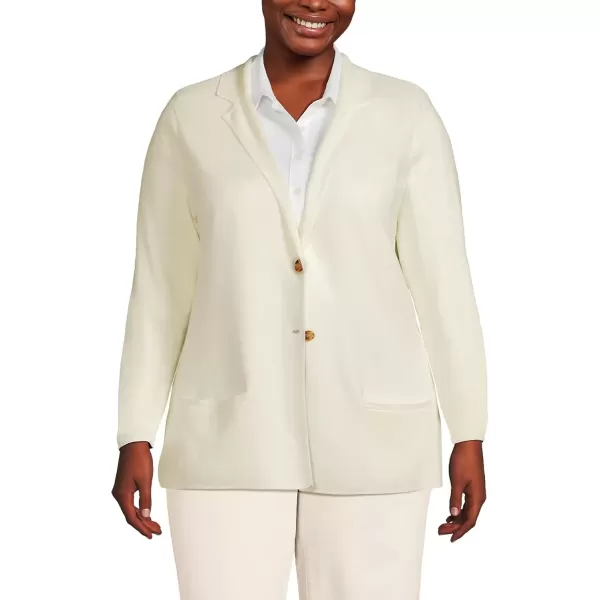 imageLands End Womens Fine Gauge Cotton Button Front Blazer SweaterIvory