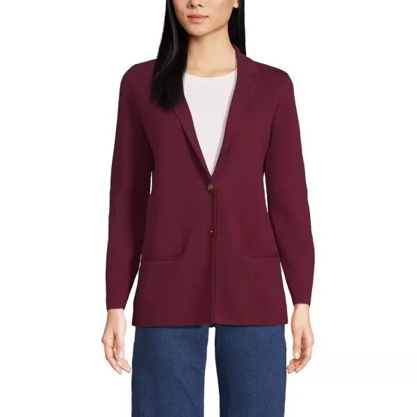 imageLands End Womens Fine Gauge Cotton Button Front Blazer SweaterRich Burgundy