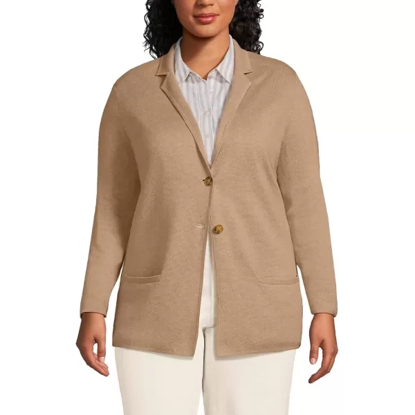 imageLands End Womens Fine Gauge Cotton Button Front Blazer SweaterVicuna Heather