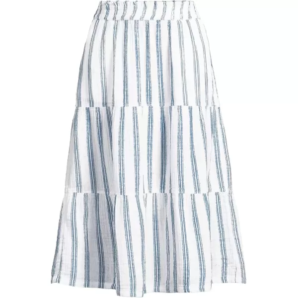 imageLands End Womens High Rise Tiered Gauze Midi SkirtNavy Double Stripe