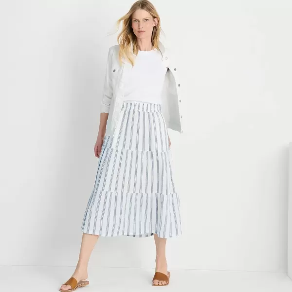 imageLands End Womens High Rise Tiered Gauze Midi SkirtNavy Double Stripe