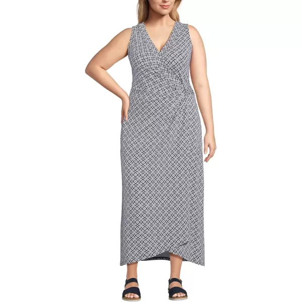 imageLands End Womens Light Weight Cotton Modal Sleeveless Surplice Maxi DressDeep Sea Navy Tile Geos