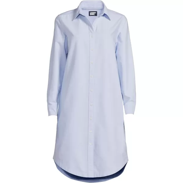 imageLands End Womens Linen Long Sleeve Button Front Shirt DressBlue