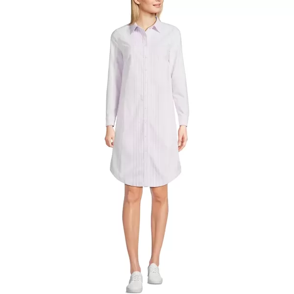 imageLands End Womens Linen Long Sleeve Button Front Shirt DressBlushed Lilac Founder Stripe