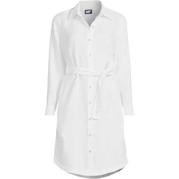 imageLands End Womens Linen Long Sleeve Button Front Shirt DressWhite