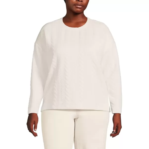 imageLands End Womens Long Sleeve Quilted Cable Crew Neck SweatshirtFresh Ivory