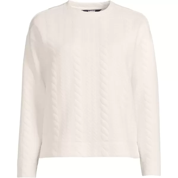 imageLands End Womens Long Sleeve Quilted Cable Crew Neck SweatshirtFresh Ivory