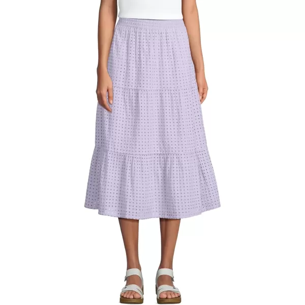 imageLands End Womens Poplin Elastic Waist Tiered Midi SkirtLilac Frost