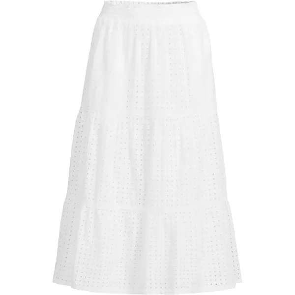 imageLands End Womens Poplin Elastic Waist Tiered Midi SkirtWhite