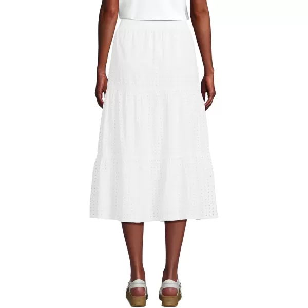 imageLands End Womens Poplin Elastic Waist Tiered Midi SkirtWhite