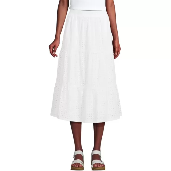 imageLands End Womens Poplin Elastic Waist Tiered Midi SkirtWhite