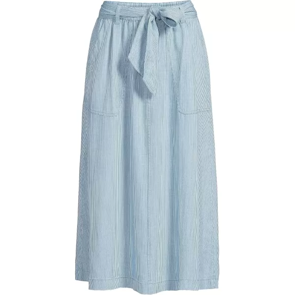 imageLands End Womens Tie Waist Midi Skirt Made with Tencel FibersNavy White Micro Stripe