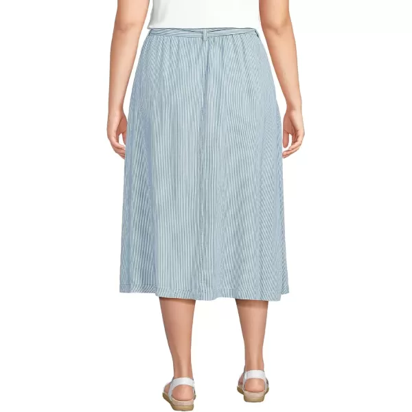 imageLands End Womens Tie Waist Midi Skirt Made with Tencel FibersNavy White Micro Stripe