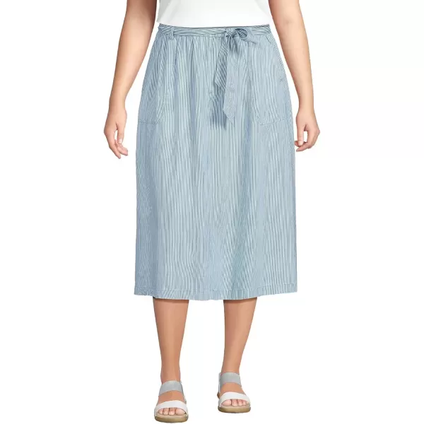 imageLands End Womens Tie Waist Midi Skirt Made with Tencel FibersNavy White Micro Stripe