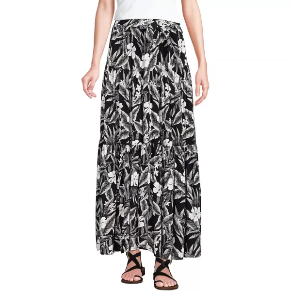 imageLands End Womens Tiered Rayon Maxi SkirtBlackWhite Floral Palm