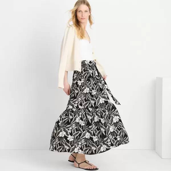 imageLands End Womens Tiered Rayon Maxi SkirtBlackWhite Floral Palm