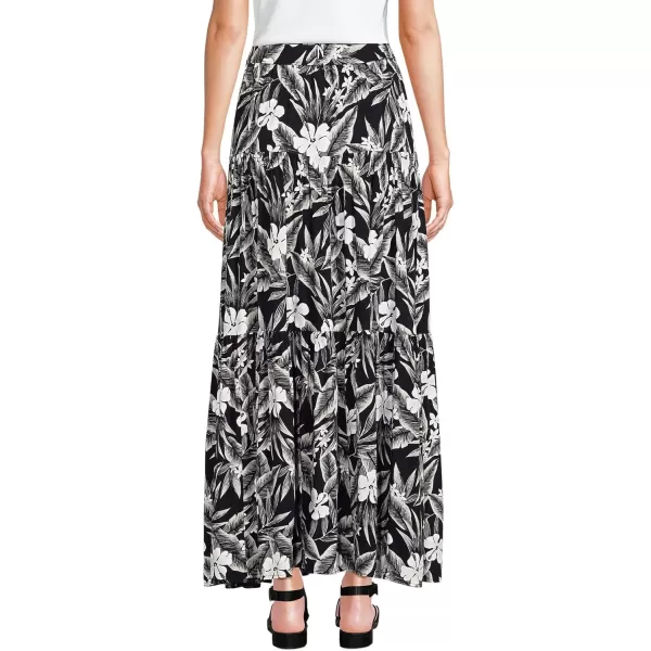 imageLands End Womens Tiered Rayon Maxi SkirtBlackWhite Floral Palm