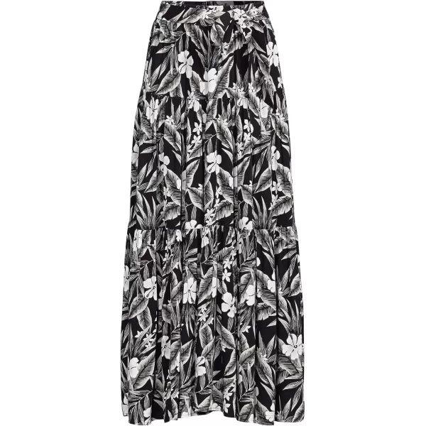 imageLands End Womens Tiered Rayon Maxi SkirtBlackWhite Floral Palm