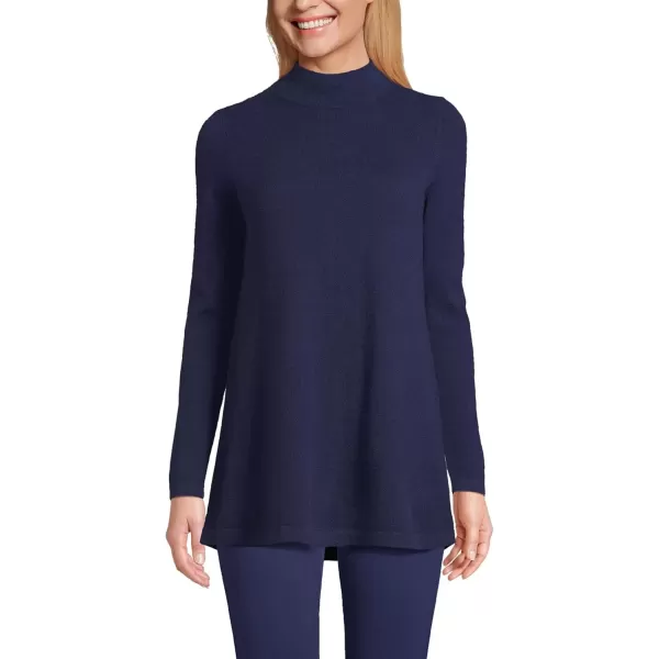 imageLands End Womens Cashmere Mock Neck Swing Tunic SweaterDeep Sea Navy