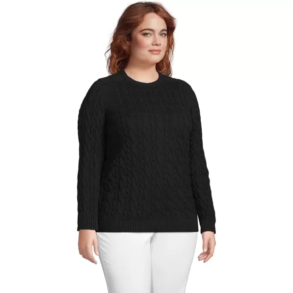 imageLands End Womens Cotton Cable Drifter Crewneck SweaterBlack