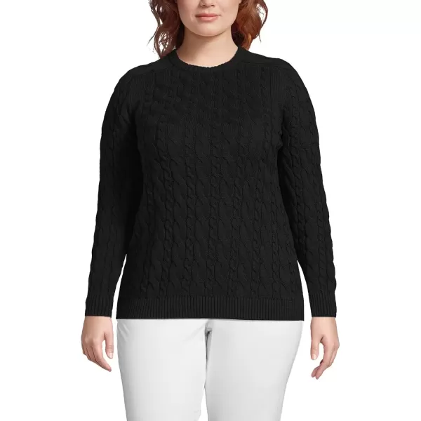 imageLands End Womens Cotton Cable Drifter Crewneck SweaterBlack