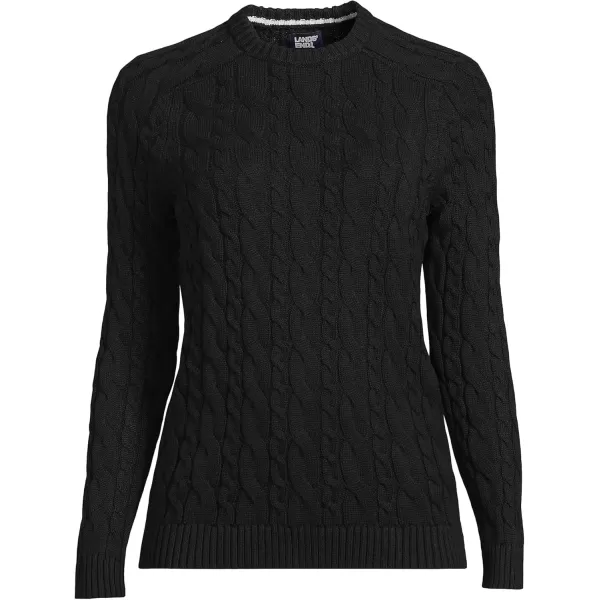 imageLands End Womens Cotton Cable Drifter Crewneck SweaterBlack