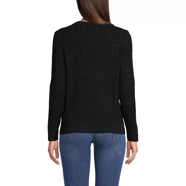 imageLands End Womens Cotton Drifter Crew Cable Pullover SweaterBlack