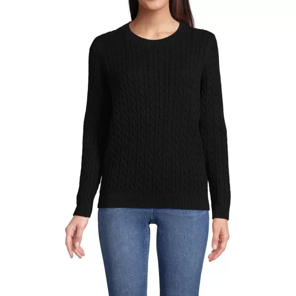 imageLands End Womens Cotton Drifter Crew Cable Pullover SweaterBlack