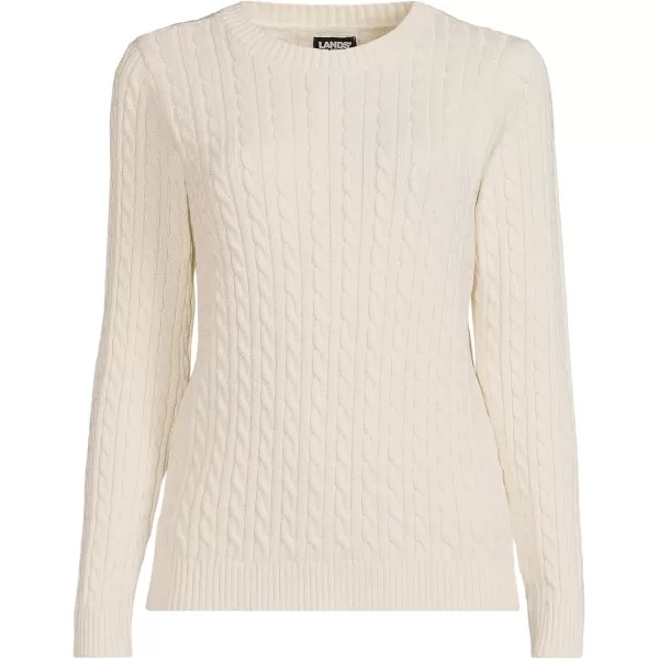 imageLands End Womens Cotton Drifter Crew Cable Pullover SweaterFresh Ivory