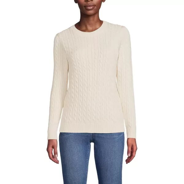 imageLands End Womens Cotton Drifter Crew Cable Pullover SweaterFresh Ivory