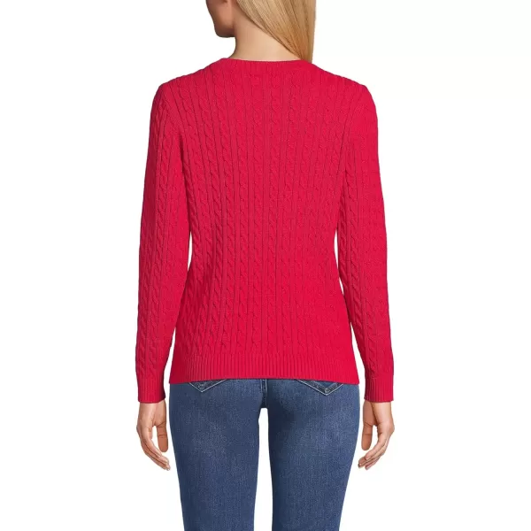 imageLands End Womens Cotton Drifter Crew Cable Pullover SweaterHeritage Red