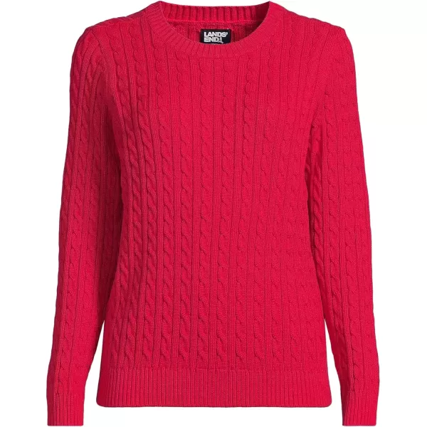 imageLands End Womens Cotton Drifter Crew Cable Pullover SweaterHeritage Red