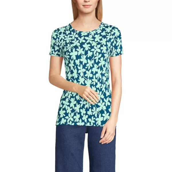 imageLands End Womens Cotton Rib Knit TShirtBaltic Teal Stencil Floral