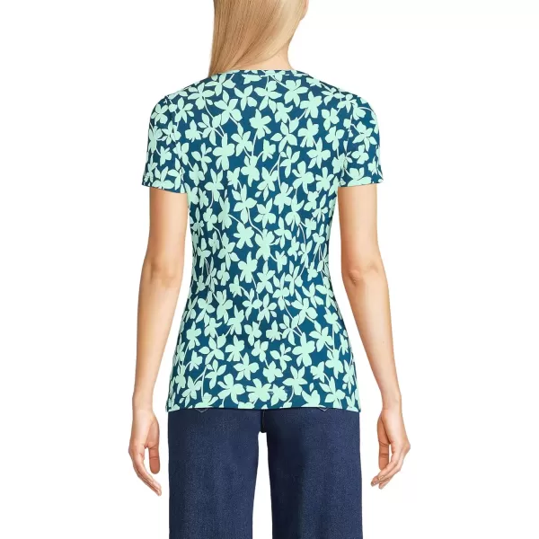 imageLands End Womens Cotton Rib Knit TShirtBaltic Teal Stencil Floral