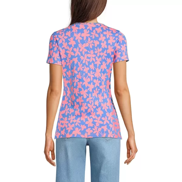 imageLands End Womens Cotton Rib Knit TShirtSalt Wash Pink Stencil Floral