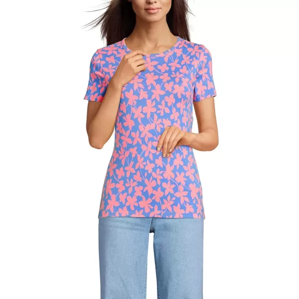 imageLands End Womens Cotton Rib Knit TShirtSalt Wash Pink Stencil Floral