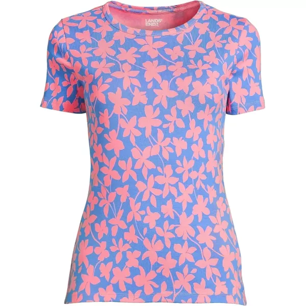 imageLands End Womens Cotton Rib Knit TShirtSalt Wash Pink Stencil Floral