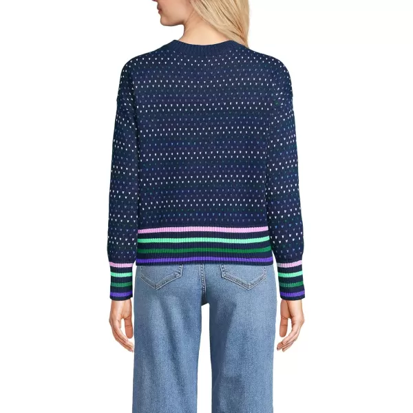 imageLands End Womens Drifter Cotton Easy Fit Crew Neck SweaterDeep Sea Navy Multi