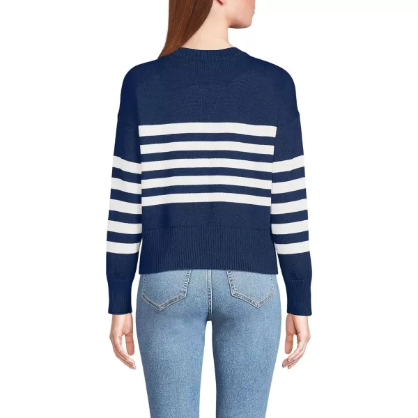 imageLands End Womens Drifter Cotton Easy Fit Crew Neck SweaterDeep Sea Navy Placed Stripe